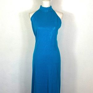 St. John Couture high neck strap back shimmer long evening Dress 8